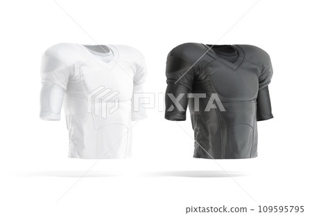 Blank black and white american football jersey mockup, side view Blank black and white american football jersey mockup, side view 109595795