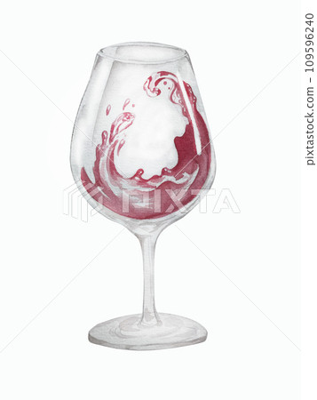 Red wine glass watercolor illustration. Hand drawn element. C glass with cabernet, merlot, chianti wine on white background. Red wine glass watercolor illustration. Hand drawn element. C glass with cabernet, merlot, chianti wine on white background. 109596240
