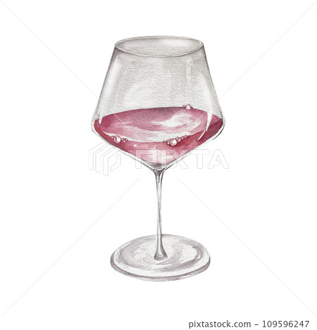Red wine glass watercolor illustration. Hand drawn element. C glass with cabernet, merlot, chianti wine on white background. Red wine glass watercolor illustration. Hand drawn element. C glass with cabernet, merlot, chianti wine on white background. 109596247