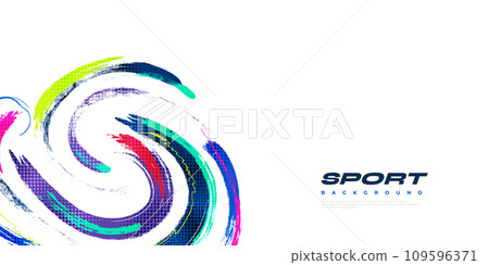 Abstract and Colorful Brush Background with Halftone Effect. Sport Banner. Brush Stroke Illustration. Scratch and Texture Elements For Design 109596371