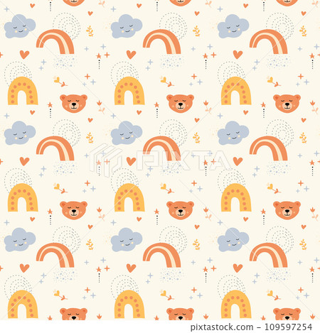 Bohemian baby pattern. Seamless baby pattern in boho style. Bohemian baby pattern. Seamless baby pattern in boho style. 109597254