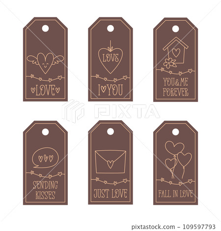 Valentines Day printable tags template in doodle style 109597793