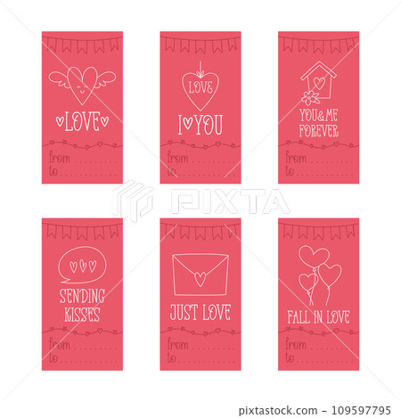 Valentines Day printable gift tags template in doodle style 109597795