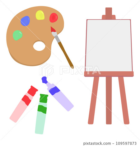 Palette, paint and canvas 109597873