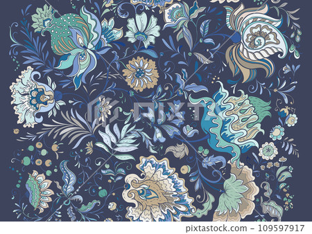 Fantasy flowers in retro, vintage, jacobean 109597917
