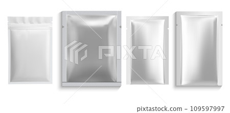 Paper sachet bag. Foil pouch mockup, zipper packet 109597997