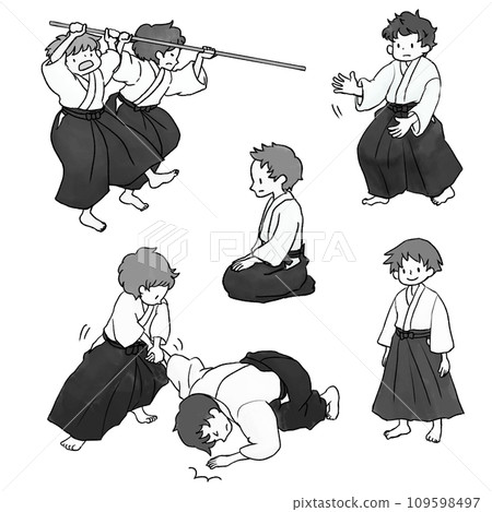 男孩做合氣道（灰階） 109598497