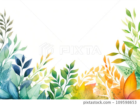 Green leaves watercolor illustration set Generative AI 109598653