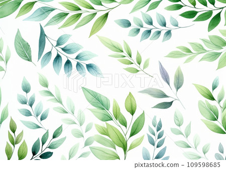 Green leaves watercolor illustration set Generative AI 109598685