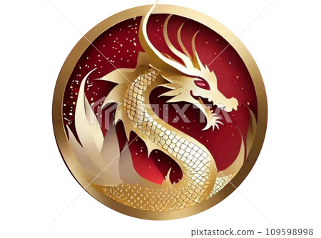 Three-dimensional dragon emblem style icon New Year's card material (generated AI) 109598998