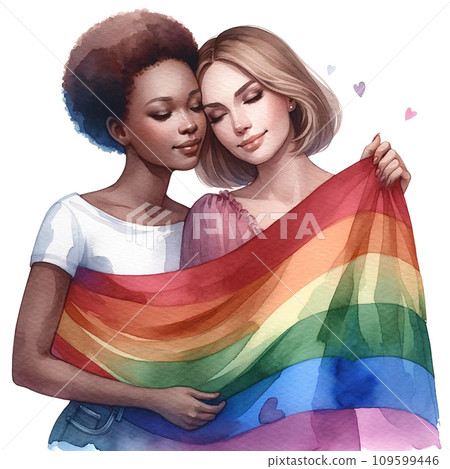 Pride flag and two women, LGBTQ 109599446
