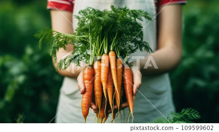 AI-generated content. A Person Holding a Bunch of Carrots 109599602