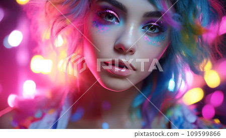 party makeup. woman's face. AI image 109599866