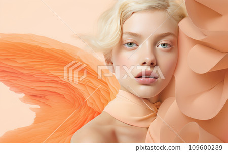Peach Fuzz : Ethereal Hairstyle,2024 color trend 109600289