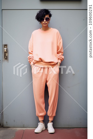 Urban young woman in Peach Fuzz Tones 109600291