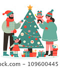 Happy Family Decorate Christmas Tree. Father Put Star on Top of Fir Tree,  People Celebrating New Year and Xmas at Home. 109600445