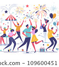 People dancing, celebrating New Year's festival, Cartoon Vector Illustration 109600451
