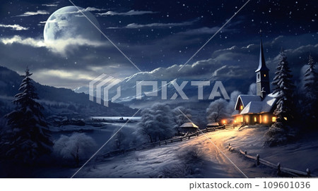 夜空明月山水畫2 109601036