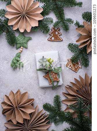 Festive gift box with eco design. Christmas concept 109601273