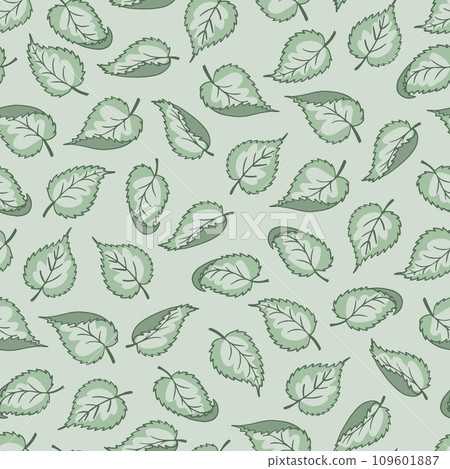 Green leaves on a light green background, in the style of simplistic vector art. Green leaves on a light green background, in the style of simplistic vector art. 109601887