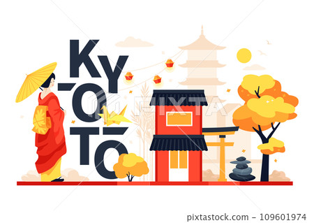 Geisha in Kyoto - modern colored vector illustration 109601974