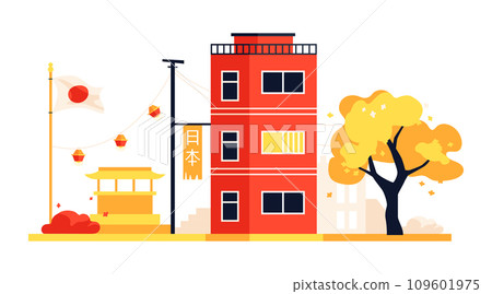Japanese street in a poor area - modern colored vector illustration 109601975