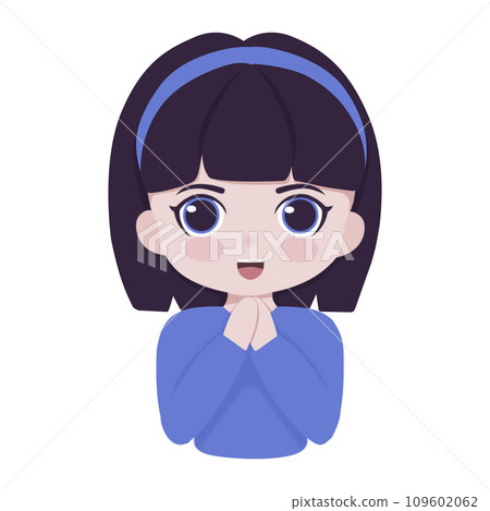 Girl with short hair holding hands 109602062