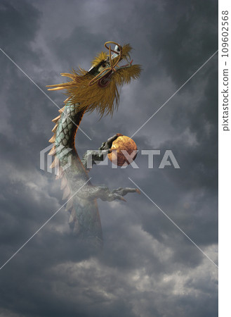 A dragon rising in the black clouds 109602568