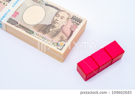 100萬日圓鈔票及3個紅色塊合成材料 109602685