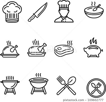Cooking, restaurant, delicious, kitchen grill icons set Cooking, restaurant, delicious, kitchen grill icons set 109602777