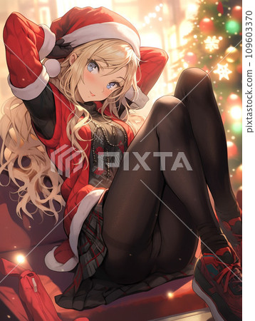 坐在聖誕老人服裝的婦女 109603370