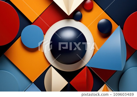 Contrasting geometric forms, such as juxtaposition of circles and triangles, showcasing the interplay of shapes and colors. Geometry minimalistic artwork with simple shape and figure 109603489