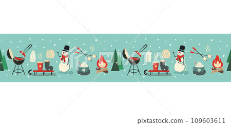 Winter outdoor leisure fun seamless pattern border Winter outdoor leisure fun seamless pattern border 109603611