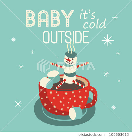 Cute marshmallow snowman in hot chocolate cup Cute marshmallow snowman in hot chocolate cup 109603613