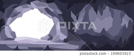 Cave in the mountains with an exit to the outside, flat vector illustration. Cave in the mountains with an exit to the outside, flat vector illustration. 109603923