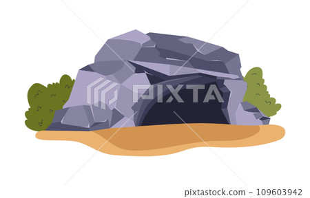 Stone cave, cartoon flat vector illustration isolated on white background 109603942