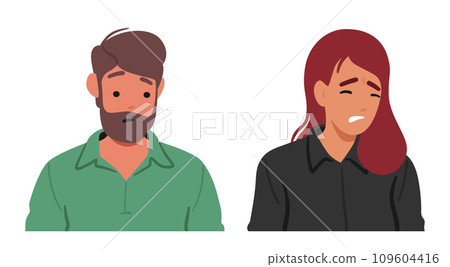 Man And Woman Wear An Upset Expression. Their Downturned Lips And Tense Features Reveal Inner Turmoil 109604416