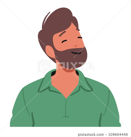 Male Character With A Warm, Genuine Smile Illuminates His Face, Radiating Joy And Contentment, Vector Illustration 109604440