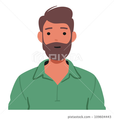 Serene And Composed Man Exudes Tranquil Aura. Character Calm Demeanor Radiates A Quiet Strength, Vector Illustration 109604443