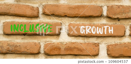 Inclusive growth symbol. Concept words Inclusive growth on beautiful brown brick wall. Beautiful brown brick wall background. Business inclusive growth concept. Copy space. 109604537