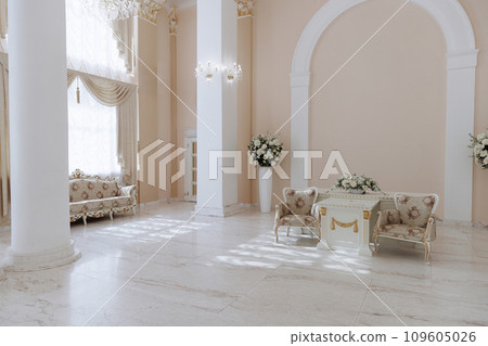 Luxurious room with marble floors and elegant furniture 109605026