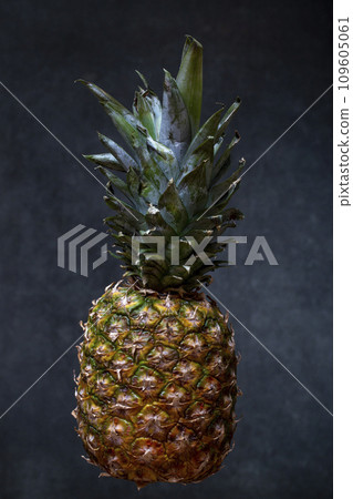 Ripe pineapple close-up on a dark background Ripe pineapple close-up on a dark background 109605061