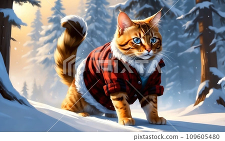 illustration, snowy landscape, sunny day 109605480