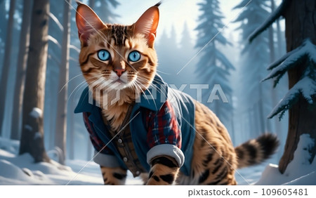 illustration, snowy landscape, sunny day 109605481
