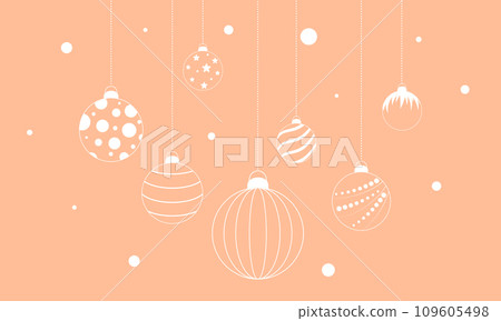 Christmas background in trending color of the year 2024 peach fuzz. Christmas decoration for greeting card, poster, banner, advertising. Vector illustration. Christmas background in trending color of the year 2024 peach fuzz. Christmas decoration for greeting card, poster, banner, advertising. Vector illustration. 109605498