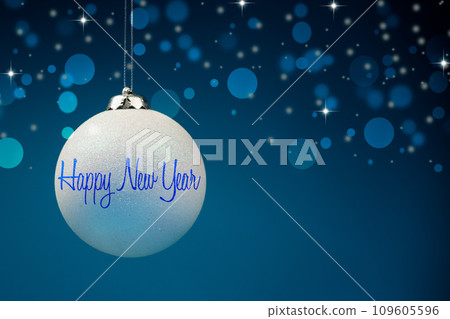 New Year's toys, decorations and other items on a blue abstract background. New Year's toys, decorations and other items on a blue abstract background. 109605596
