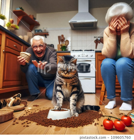 cat, grandfather, painting 109605760