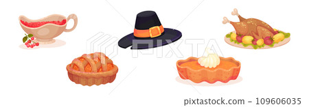 Thanksgiving Autumn Holiday Symbol and Object Vector Set 109606035
