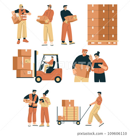 Logistics with People Character Work in Warehouse and Logistic Service Vector Set Logistics with People Character Work in Warehouse and Logistic Service Vector Set 109606110