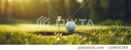 Close-up of a golf ball on a golf course green Close-up of a golf ball on a golf course green 109606369